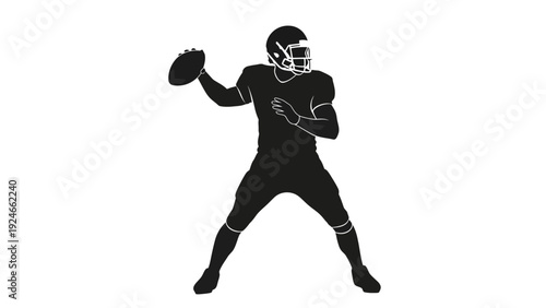 American Football Player Throwing Ball Silhouette.