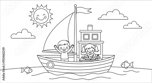 Kids on a Sail Boat.