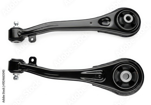 Pair of black suspension arms with ball joints for vehicle repair