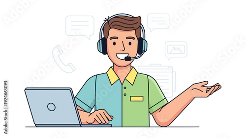 Cartoon man wearing headset.