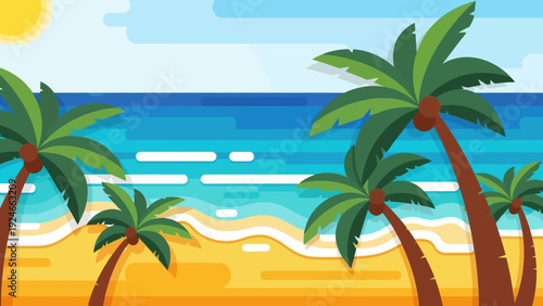 Palm trees on sandy beach.