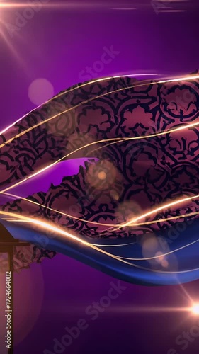 Purple Flowing Fabric with Gold Light Trails and Bokeh