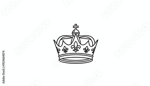 Royal Crown Icon, Symbol of Power, Royalty, and Authority, Black and White Line Art