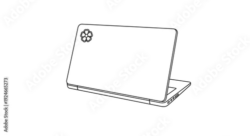 Minimalist Laptop Icon with Flower Logo - Clean Line Art Design