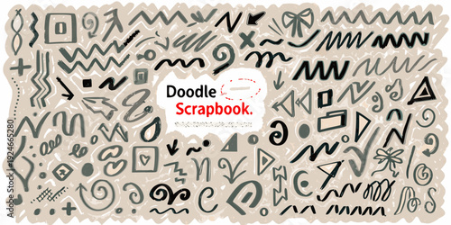 A chaotic hand drawn doodle collection with a scrapbook focal point