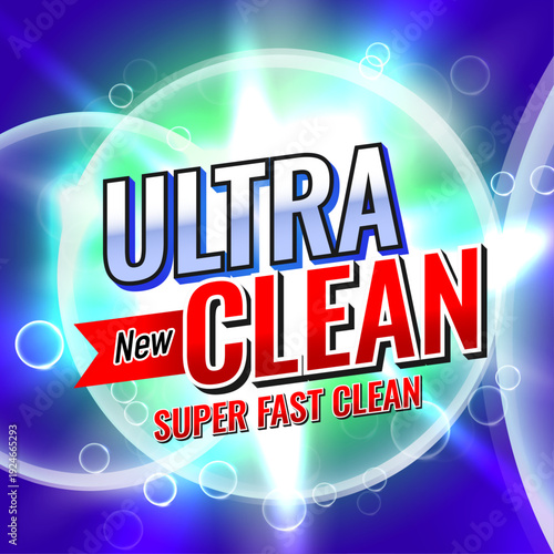  Detergent Packaging Concept Design with Bubble Effect, Fresh  Cleaning Product Label a
