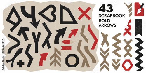 Abstract scrapbook page with geometric shapes numbers and bold arrow designs