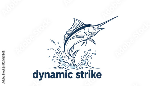 Jumping Marlin Logo with "dynamic strike" Text - Fishing, Sport, Action