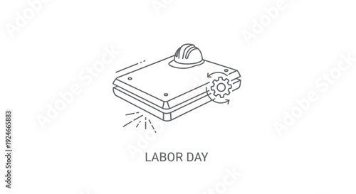 Labor Day concept: Hard hat on industrial equipment with gears, symbolizing work and industry