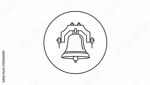 Liberty Bell Outline Icon Inside Circle, Symbol of Freedom and Independence