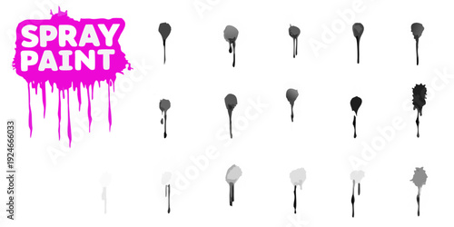 Pink spray paint drips and ghostly figures against a black background