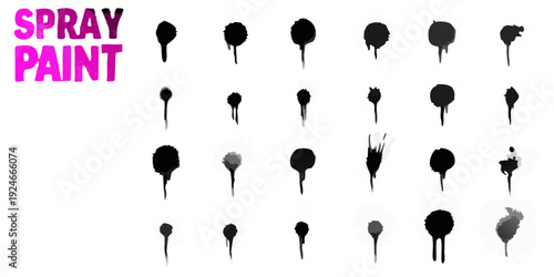 Spray paint cans and abstract dark shapes against a black background