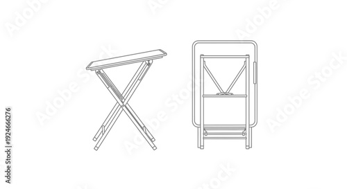 Folding Table and Chair Line Art Icon Set, Vector Illustration