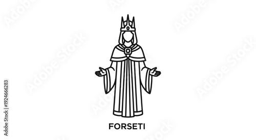 Forseti Norse God of Justice, King, Crown, Royal Robes, Line Art Icon