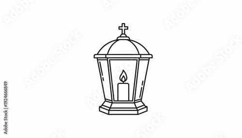 Grave Lantern with Candle and Cross Icon, Funeral Memorial Light, Cemetery Symbol