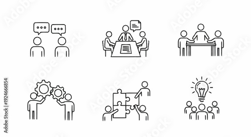 Simple Line Icons Representing Teamwork and Collaboration.