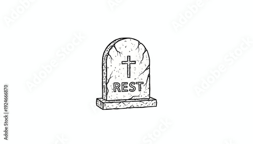 Gravestone with Cross and REST inscription, Cemetery, Memorial, Death, RIP, Funeral, Mourning, Stone Monument