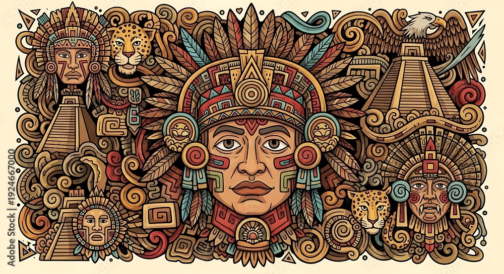 Obraz premium Intricate illustration of a stylized indigenous artwork with detailed ornamentation