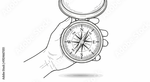Hand Holding Old Brass Compass for Navigation and Exploration