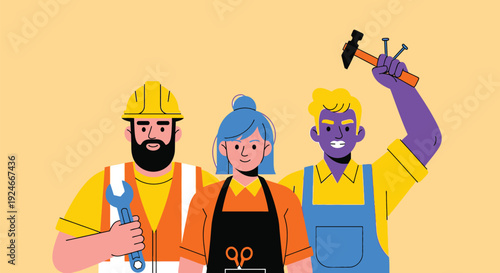 Diverse Team of Skilled Tradespeople and Workers