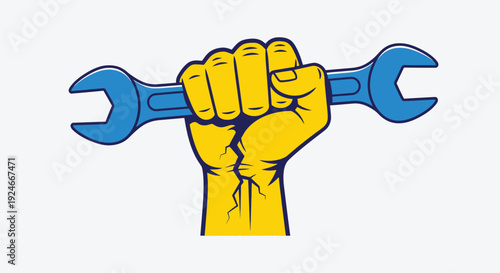 Clenched Fist Holding Wrench with Crack Detail