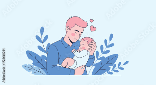 Father Holding and Hugging Sleeping Baby