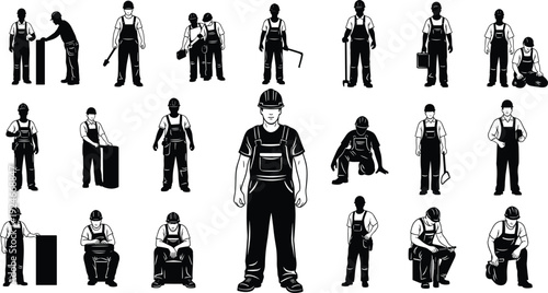 Black Silhouette Set of Diverse Families, Couples, and Children in Various Poses for Graphic Design Isolated on White Background Vector