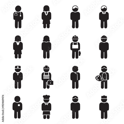 Diverse Professional Occupations Icon Set - Doctor, Chef, Worker, and Artist
