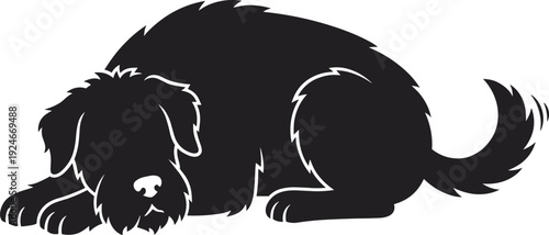 Cute fluffy dog silhouette resting peacefully, adorable pet illustration representing loyalty, companionship and calm domestic animal lifestyle concept