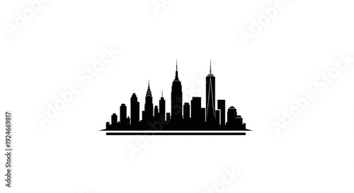 Black silhouette of a city skyline with tall buildings and skyscrapers