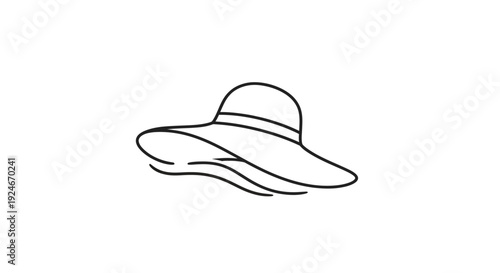 Elegant Sun Hat Line Art Icon - Simple Fashion Accessory for Summer and Beach