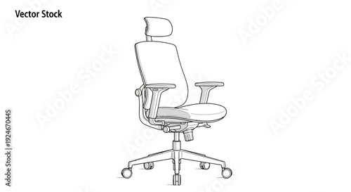 Ergonomic Office Chair with Headrest and Armrests, Vector Illustration