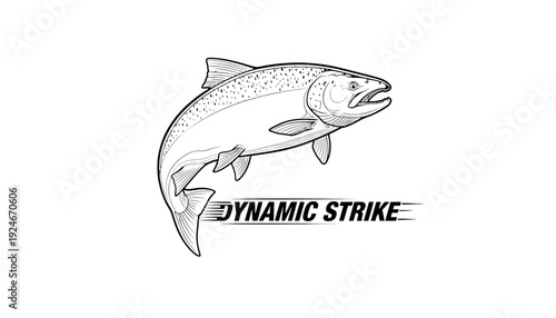 Dynamic Strike Salmon Fishing Logo - Artistic Illustration of a Leaping Fish