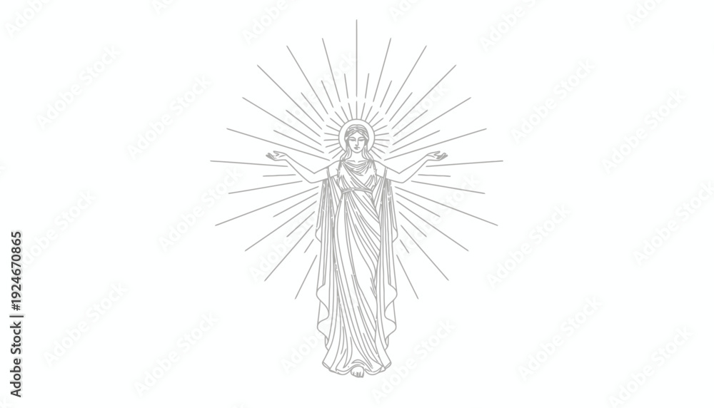 Obraz premium Divine Woman with Radiant Aura, Arms Open in Blessing