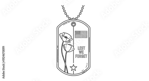 Dog Tag with Poppies and "Lest We Forget" - Memorial Day, Remembrance Day Symbol