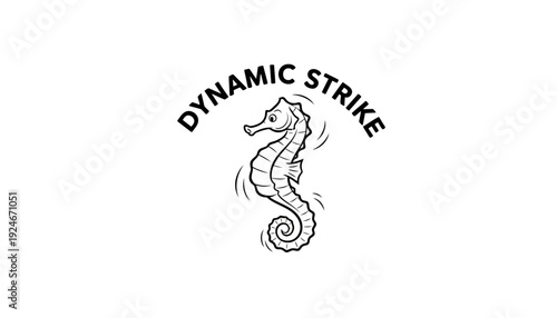 Dynamic Seahorse Logo: Nautical Emblem with Swirling Motion and Marine Life
