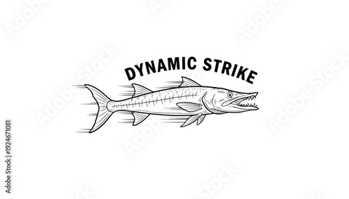 Dynamic Strike Barracuda Fish Illustration - Fast Attack Fishing Logo Concept