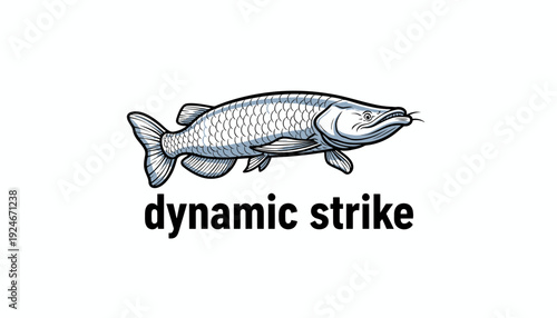 Dynamic Strike Fishing Logo: Aggressive Fish Illustration with Text