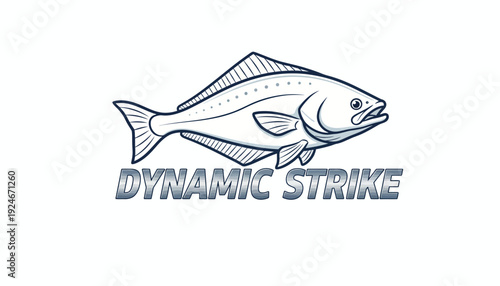 Dynamic Strike Fishing Logo with Fish Illustration