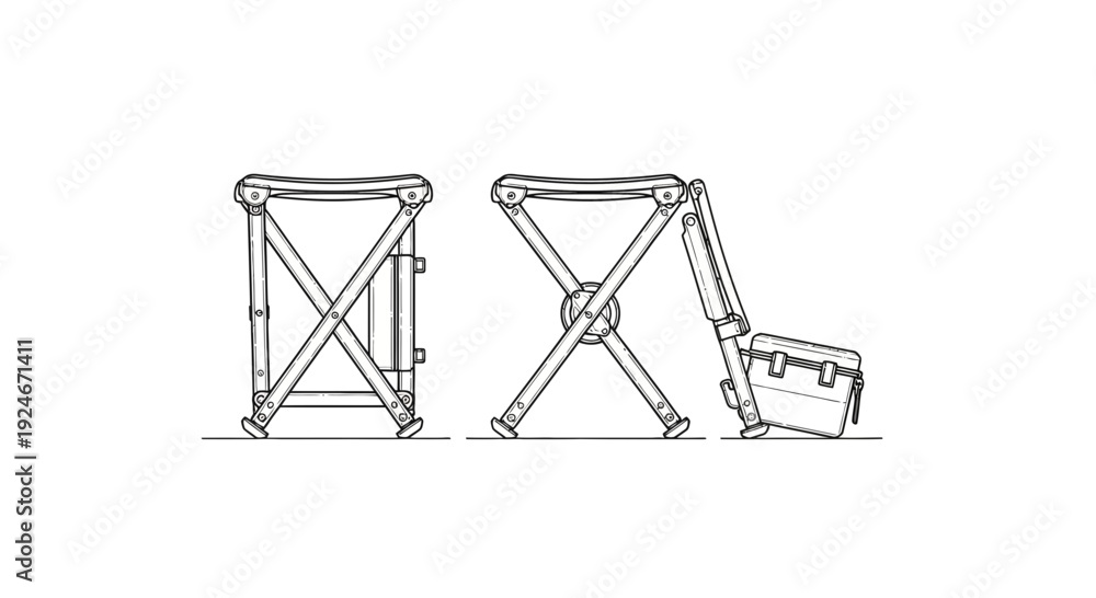 Obraz premium Collapsible Camping Stool with Attached Bag - Line Art Illustration