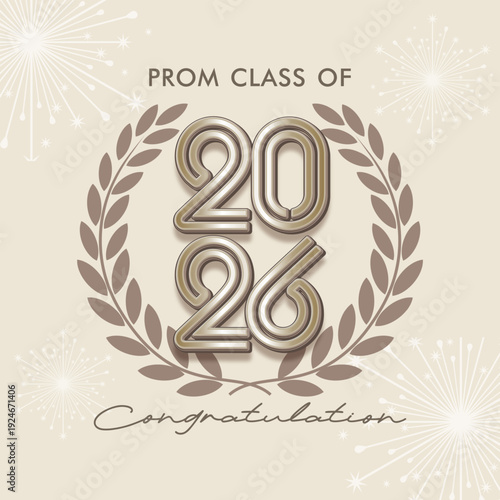 Class of 2026 Prom Night Celebration Template with Laurel Wreath and Fireworks