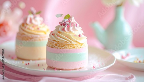 Delicious Pastel Colored Mini Desserts with Sprinkles.