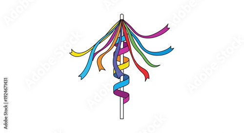 Colorful Maypole Ribbons Dancing in Wind