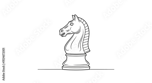 Black and White Chess Knight Piece on White Background, Strategic Game Element