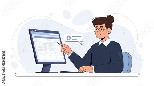 Young man pointing at computer screen, online communication concept
