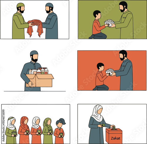 Islamic Charity and Zakat Donation Vector Illustrations for Ramadan and Community Support