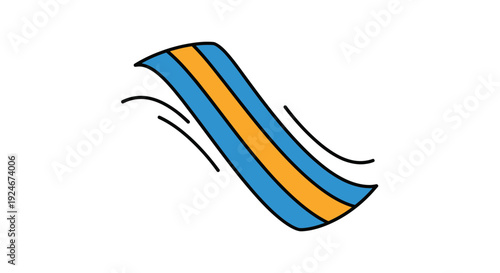 Blue and orange striped slide icon with motion lines on white background