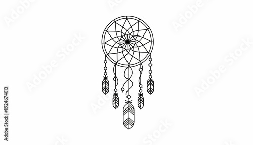 Boho Dreamcatcher with Feathers, Native American Symbol, Spiritual, Ethnic, Tribal Art