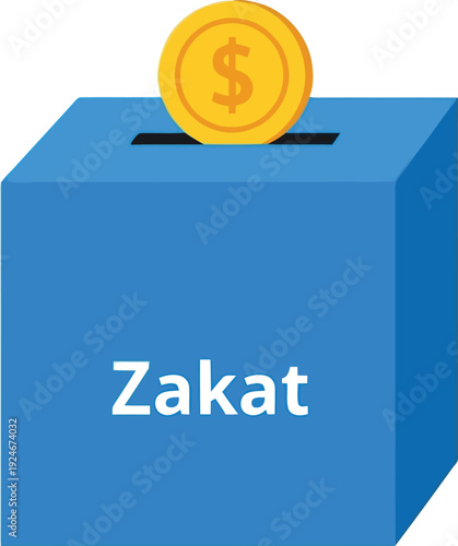 Zakat donation box with coin illustration for Islamic charity and Ramadan giving campaigns