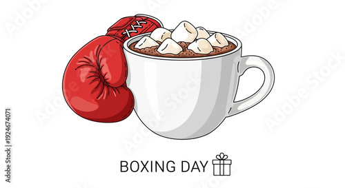 Boxing Day Hot Chocolate with Marshmallows and Red Boxing Gloves